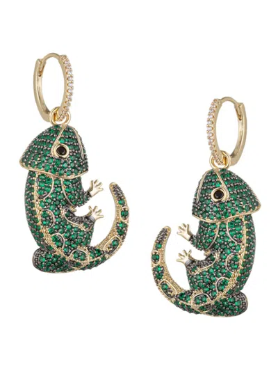 Eye Candy La Women's Luxe 18k Goldplated & Cubic Zirconia Gecko Drop Earrings In Brass