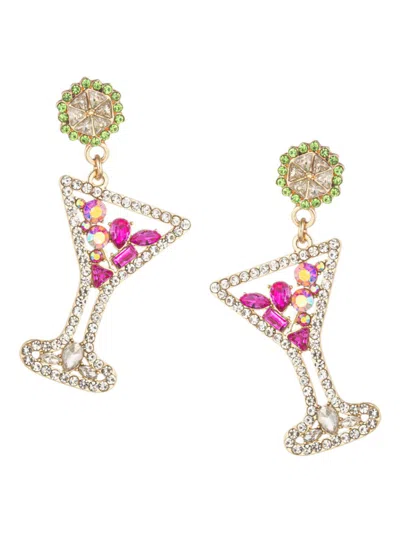 Eye Candy La Women's Luxe 18k Goldplated & Cubic Zirconia Green Martini Drop Earrings