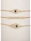 Eye Candy La Women's Luxe 18k Goldplated & Cubic Zirconia Hamsa & Evil Eye 3-piece Bracelet Set In Gold