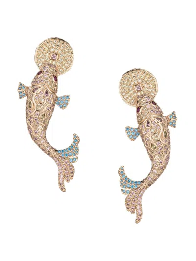 Eye Candy La Women's Luxe 18k Goldplated & Cubic Zirconia Koi Fish Drop Earrings In Brass