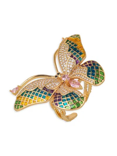 Eye Candy La Women's Luxe 18k Goldplated & Cubic Zirconia Monarch Rainbow Adjustable Ring In Brass