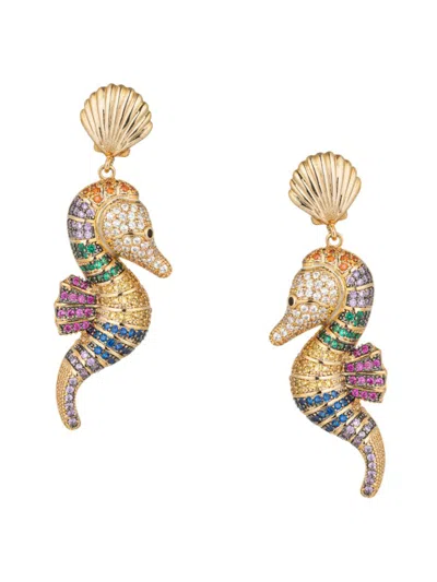 Eye Candy La Women's Luxe 18k Goldplated & Cubic Zirconia Sea Horse Drop Earrings In Brass
