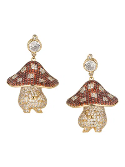 Eye Candy La Women's Luxe 18k Goldplated & Cubic Zirconia Smiley Mushroom Drop Earrings In Brass