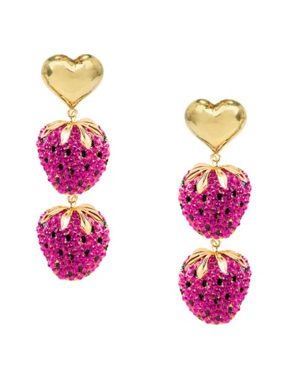Eye Candy La Women's Luxe 18k Goldplated & Cubic Zirconia Strawberry Drop Earrings In Brass