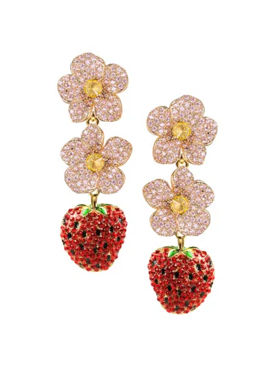 Eye Candy La Women's Luxe 18k Goldplated & Cubic Zirconia Strawberry Drop Earrings In Brass