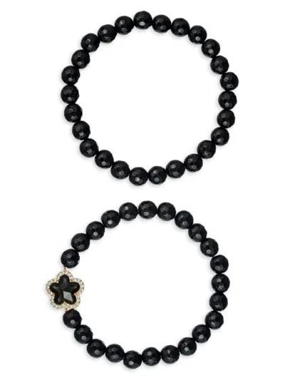 Eye Candy La Women's Luxe 2-piece Onyx Stretch Bracelet Set