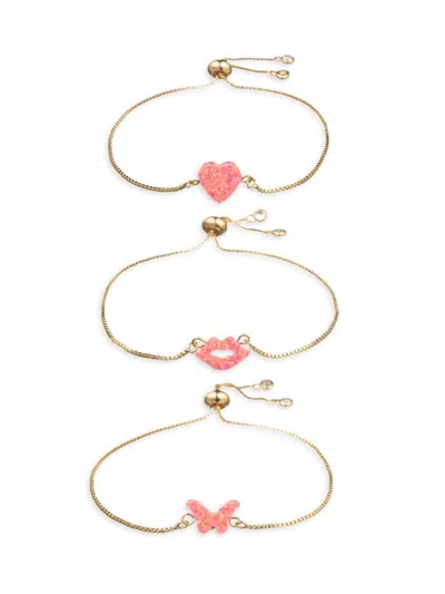 Eye Candy La Women's Luxe 3-piece 18k Goldplated & Opal Bolo Bracelet Set In Pink