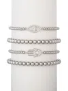 Eye Candy La Women's Luxe 4-piece Silvertone Titanium Evil Eye, Hamsa & Cubic Zirconia Crystal Beaded Bracelet Se In Neutral