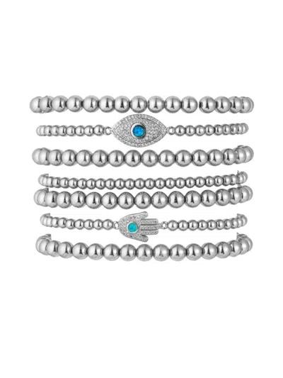 Eye Candy La Women's Luxe 7-piece Evil Eye & Hamsa Beaded Bracelet Set In Neutral