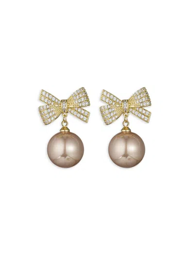 Eye Candy La Women's Luxe Alice Goldtone, Glass Pearl & Cubic Zirconia Bow Drop Earrings In Brass