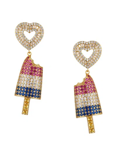 Eye Candy La Women's Luxe Ari Neapolitan Ice Cream 18k Goldplated & Cubic Zirconia Drop Earrings