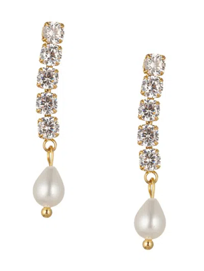 Eye Candy La Women's Luxe Asal 18k Goldplated, Cubic Zirconia & Shell Pearl Drop Earrings In Brass