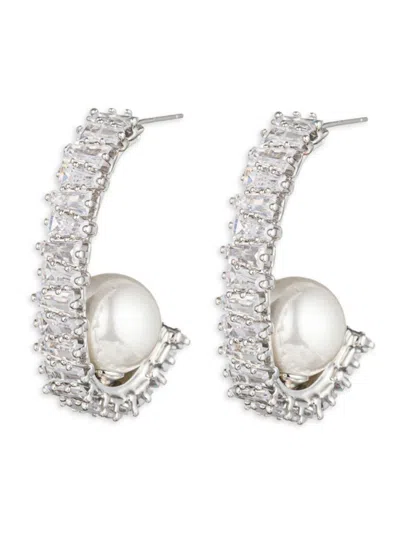 Eye Candy La Women's Luxe Ava Cubic Zirconia Half Hoop Earrings In Silver