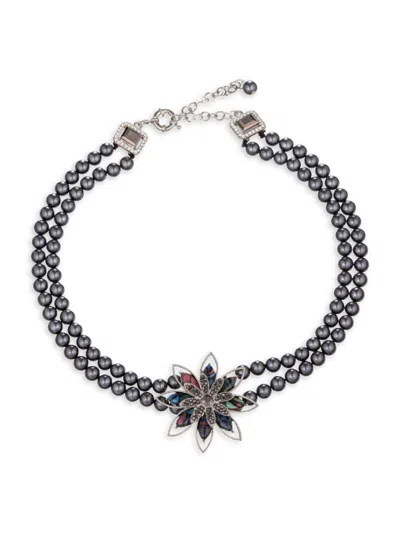 Eye Candy La Women's Luxe Ayla Glass Hematite Pearl Beaded Pendant Necklace In Brass