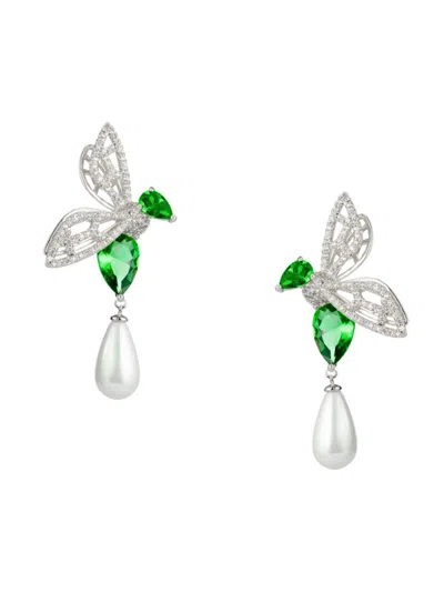 Eye Candy La Women's Luxe Azadeh Cubic Zirconia & Glass Pearl Drop Earrings In Brass