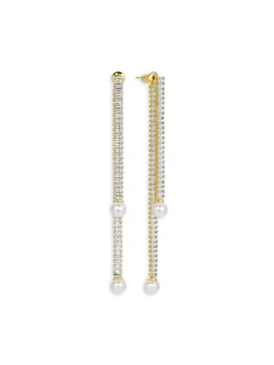 Eye Candy La Women's Luxe Aziza Goldtone, Cubic Zirconia & Faux Pearl Dangle Fringe Earrings In Brass