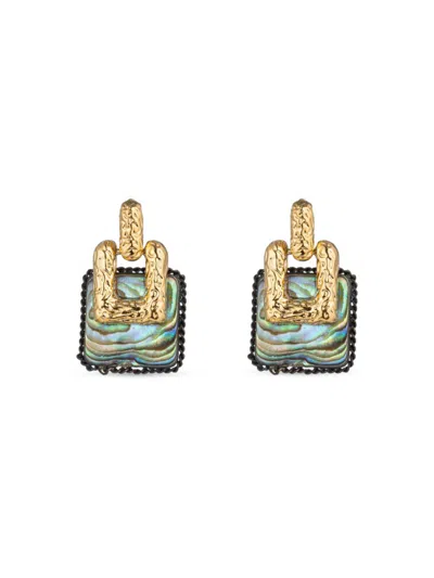 Eye Candy La Women's Luxe Azzurra Goldtone & Abalone Stud Earrings In Brass