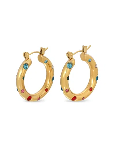 Eye Candy La Women's Luxe Britt Goldtone & Cubic Zirconia Hoop Earrings In Neutral