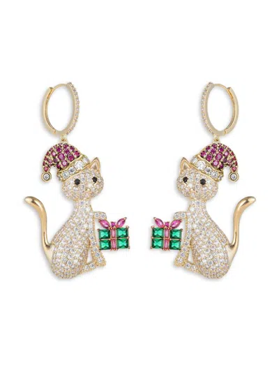 Eye Candy La Women's Luxe Cat Goldtone Brass & Multi Cubic Zirconia Drop Earrings