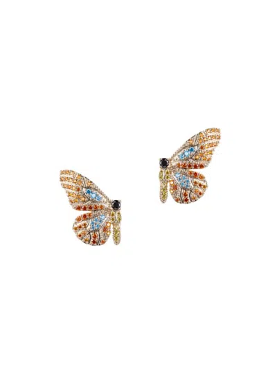 Eye Candy La Women's Luxe Collection 18k-goldplated Brass & Multicolored Cubic Zirconia Butterfly Stud Earrings