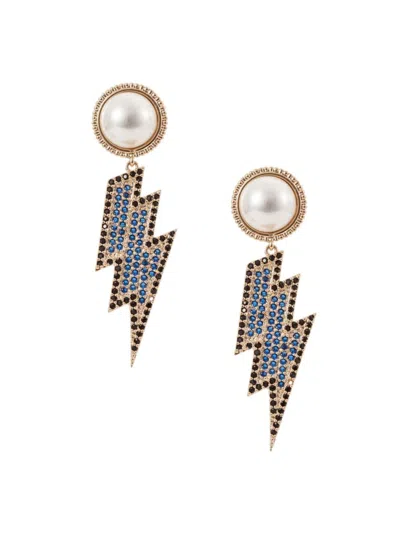 Eye Candy La Women's Luxe Collection 18k-goldplated Brass & Pearl & Cubic Zirconia Bolt Drop Earrings