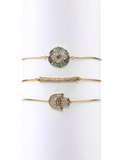 Eye Candy La Women's Luxe Collection Cici 18k-goldplated Brass & Cubic Zirconia Evil Eye & Hamsa Bracelet Set