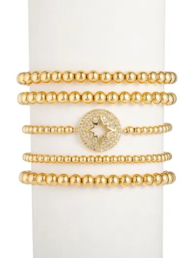 Eye Candy La Women's Luxe Collection Northstar Set Of 5 18k Goldplated Brass & Cubic Zirconia Beaded Stretch Brac