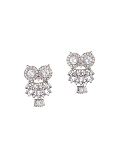 Eye Candy La Women's Luxe Collection Rhodium-plated Brass & Cubic Zirconia Owl Drop Earrings