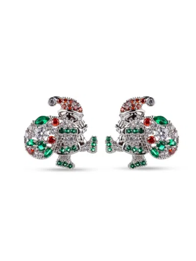 Eye Candy La Women's Luxe Collection Santa Helper Silvertone Brass & Multi Cubic Zirconia Stud Earrings In Metallic