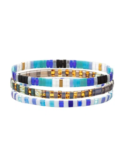 Eye Candy La Women's Luxe Collection Set Of 3 Gold-plated Enamel Stretch Bracelets
