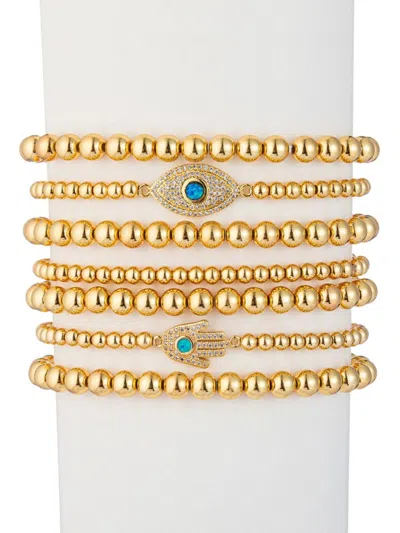 Eye Candy La Women's Luxe Collection Set Of 7 18k Goldplated Brass & Cubic Zirconia Hamsa & Evil Eye Beaded Stret