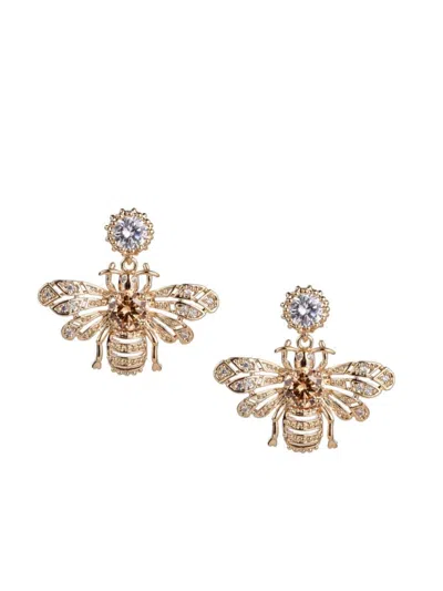 Eye Candy La 18k Gold Plated Cz Crystal Bee Dangle Earrings In Brass