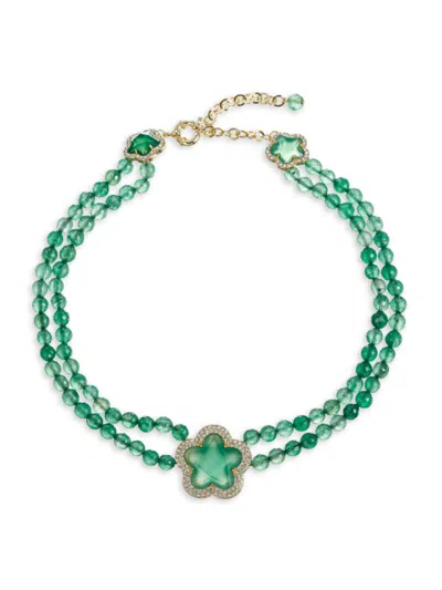 Eye Candy La Agate Yasmin Beaded Statement Necklace In Green