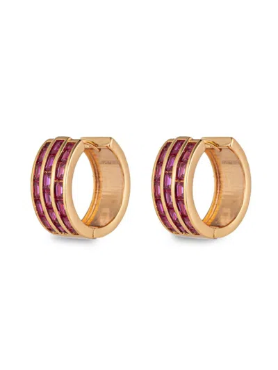 Eye Candy La Women's Luxe Daphne Goldtone & Cubic Zirconia Cuff Earrings In Red