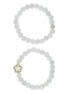 EYE CANDY LA WOMEN'S LUXE FLEUR 2-PIECE 8MM SHELL PEARL, WHITE AGATE & CUBIC ZIRCONIA BEADED BRACELET SET