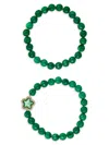 Eye Candy La Women's Luxe Fleur 2-piece Agate & Cubic Zirconia Beaded Bracelet Set In Green
