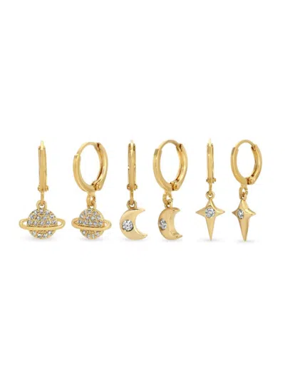 EYE CANDY LA WOMEN'S LUXE GIANA SET OF 3 14K GOLDPLATED & CUBIC ZIRCONIA HUGGIE EARRINGS
