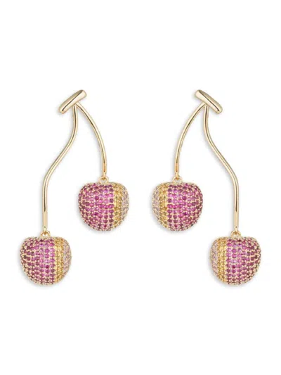 EYE CANDY LA WOMEN'S LUXE GOLDTONE & CUBIC ZIRCONIA DOUBLE CHERRY DROP EARRINGS
