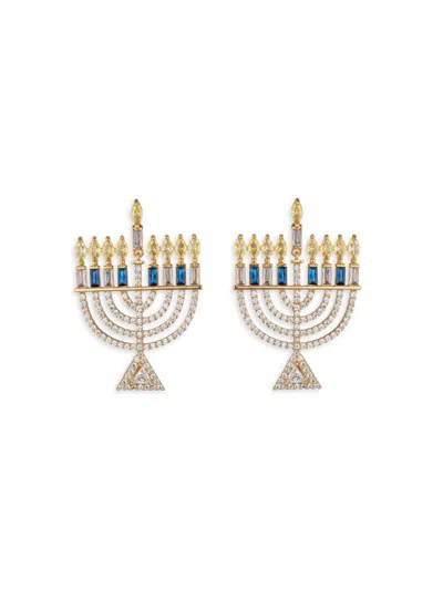 Eye Candy La Women's Luxe Goldtone & Cubic Zirconia Hannukah Menorah Drop Earrings In Brass