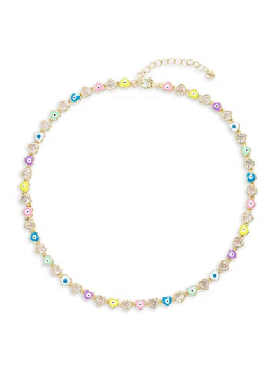 Eye Candy La Women's Luxe Goldtone, Crystal & Enamel Heart Evil Eye Necklace In Brass