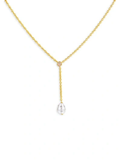 Eye Candy La Women's Luxe Goldtone, Faux Pearl & Cubic Zirconia Isla Pendant Necklace In Brass
