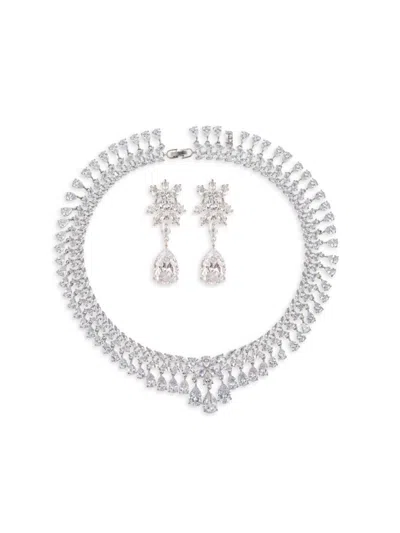 Eye Candy La Women's Luxe Hazel 2-piece Silvertone Cubic Zirconia Necklace & Earrings Set In Brass