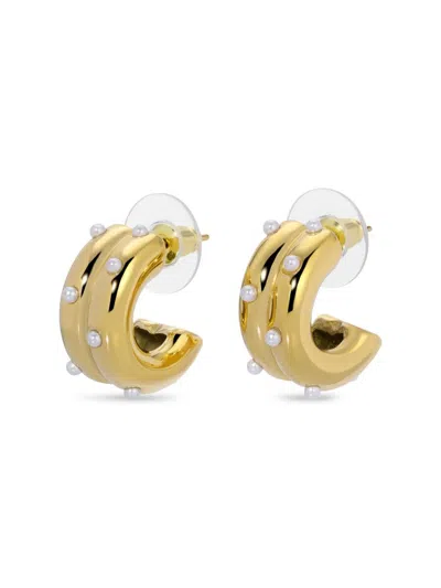 Eye Candy La Women's Luxe Iris 14k Goldplated & Simulated Pearl Huggie Cuff Earrings In Neutral