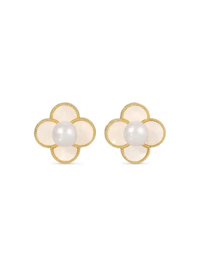 Eye Candy La Women's Luxe Iris Flower Faux Pearl Earrings In Brass