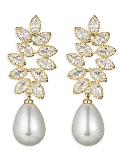 Eye Candy La Women's Luxe Jennifer 18k Goldplated, Cubic Zirconia & Glass Pearl Drop Earrings In Brass