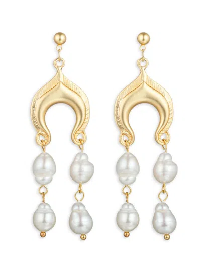 Eye Candy La Women's Luxe Kate 18k Goldplated & Shell Pearl Dangle Drop Earrings In Brass