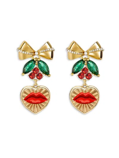 Eye Candy La Women's Luxe Kiss Of Heart Goldtone Brass, Multi Cubic Zirconia & Enamel Drop Earrings