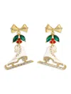 Eye Candy La Women's Luxe Leah 14k Goldplated, Cubic Zirconia & Enamel Ice Skate Drop Earrings In Brass