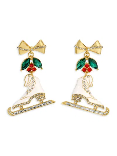 Eye Candy La Women's Luxe Leah 14k Goldplated, Cubic Zirconia & Enamel Ice Skate Drop Earrings In Brass