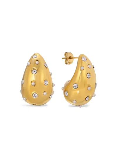 Eye Candy La Women's Luxe Lolo 14k Goldplated, Cubic Zirconia & Faux Pearl Bean Earrings In Brass